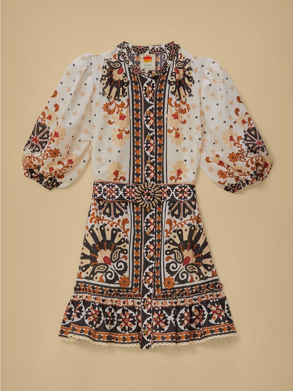 NWT FARM Rio Flower Fan Tapestry Off-White Mini Dress Size M - Picture 3 of 9